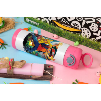 Ash Ketchum & Pikachu, Πασχαλινή Λαμπάδα με Παιδικό παγούρι θερμό, ανοξείδωτο, με καλαμάκι ασφαλείας, ΡΟΖ (500ml)