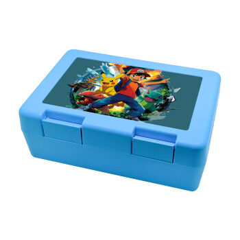 Ash Ketchum & Pikachu, Children's cookie container LIGHT BLUE 185x128x65mm (BPA free plastic)