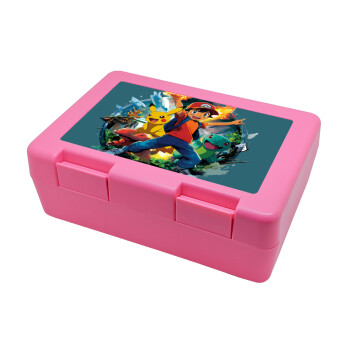 Ash Ketchum & Pikachu, Παιδικό δοχείο κολατσιού ΡΟΖ 185x128x65mm (BPA free πλαστικό)
