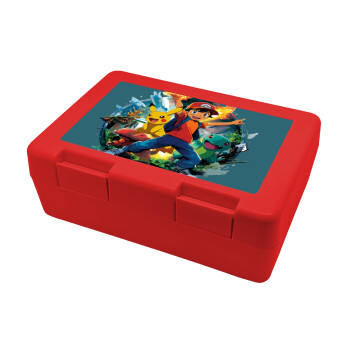 Ash Ketchum & Pikachu, Παιδικό δοχείο κολατσιού ΚΟΚΚΙΝΟ 185x128x65mm (BPA free πλαστικό)