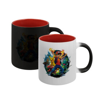 Ash Ketchum & Pikachu, Κούπα Μαγική εσωτερικό κόκκινο, κεραμική, 330ml που αλλάζει χρώμα με το ζεστό ρόφημα