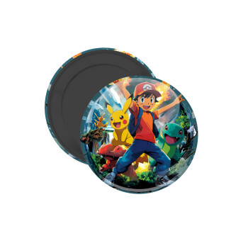 Ash Ketchum & Pikachu, Μαγνητάκι ψυγείου στρογγυλό διάστασης 5cm