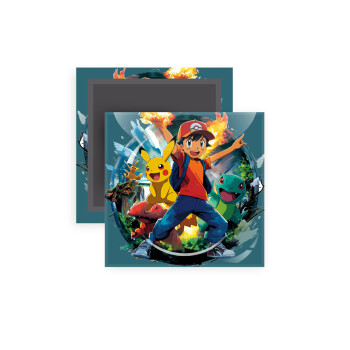Ash Ketchum & Pikachu, Μαγνητάκι ψυγείου τετράγωνο διάστασης 5x5cm