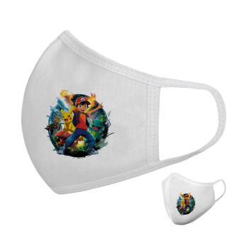 Ash Ketchum & Pikachu, Μάσκα υφασμάτινη υψηλής άνεσης παιδική (Δώρο πλαστική θήκη)
