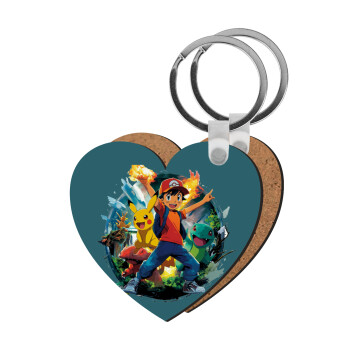 Ash Ketchum & Pikachu, Μπρελόκ Ξύλινο καρδιά MDF