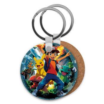 Ash Ketchum & Pikachu, Μπρελόκ Ξύλινο στρογγυλό MDF Φ5cm