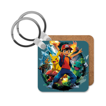 Ash Ketchum & Pikachu, Μπρελόκ Ξύλινο τετράγωνο MDF