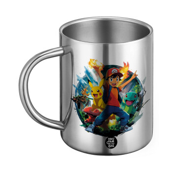 Ash Ketchum & Pikachu, Ανοξείδωτη Μεταλλική Κούπα 450ml - Διπλού Τοιχώματος