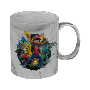 Ash Ketchum & Pikachu, Κούπα κεραμική, marble style (μάρμαρο), 330ml