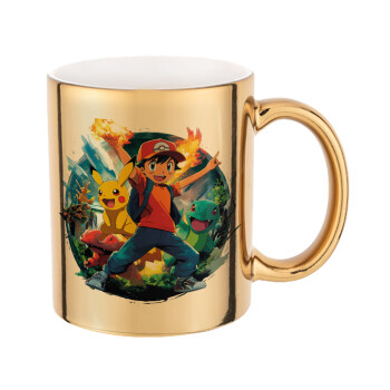 Ash Ketchum & Pikachu, Mug ceramic, gold mirror, 330ml