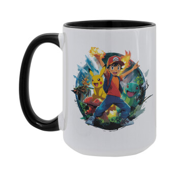 Ash Ketchum & Pikachu, Κούπα Mega 15oz, κεραμική Μαύρη, 450ml