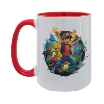 Ash Ketchum & Pikachu, Κούπα Mega 15oz, κεραμική Κόκκινη, 450ml