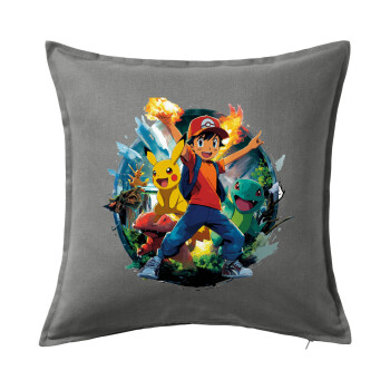 Ash Ketchum & Pikachu, Sofa cushion Grey 50x50cm includes filling