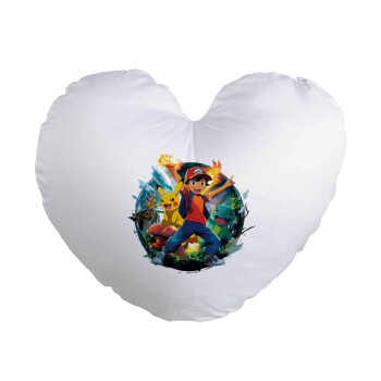 Ash Ketchum & Pikachu, Μαξιλάρι καναπέ καρδιά 40x40cm περιέχεται το  γέμισμα