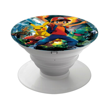 Ash Ketchum & Pikachu, Phone Holders Stand  Λευκό Βάση Στήριξης Κινητού στο Χέρι