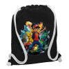 Backpack pouch GYMBAG Black, with pocket (40x48cm) & thick white cords