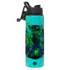 Metallic water bottle with safety lid, 850ml aluminum