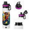 Metallic water bottle with safety lid, 850ml aluminum