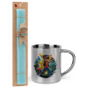 Easter Set, metallic thermal cup (300ml) & aromatic flat Easter candle (30cm) (TURQUOISE)
