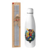 Easter Set, metallic stainless thermos bottle (500ml) & scented flat Easter candle (30cm) (GRAY)