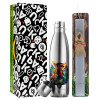 Easter Set, metallic stainless thermos flask (500ml) & scented flat Easter candle (30cm) (GRAY)