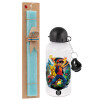 Easter Set, metallic aluminum water bottle (500ml) & scented flat candle (30cm) (TURQUOISE)
