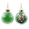 Transparent Christmas tree ball ornament with green filling 8cm