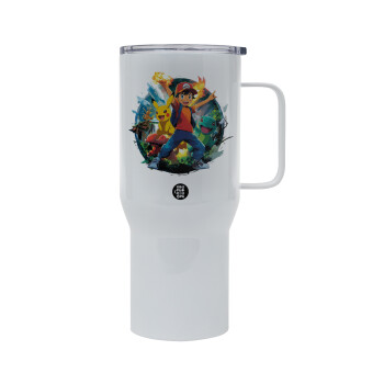 Ash Ketchum & Pikachu, Tumbler με καπάκι, διπλού τοιχώματος (θερμό) 750L