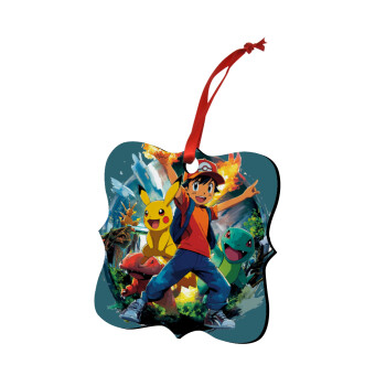 Ash Ketchum & Pikachu, Στολίδι Χριστουγεννιάτικο στολίδι polygon ξύλινο 7.5cm