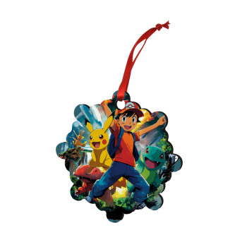 Ash Ketchum & Pikachu, Στολίδι Χριστουγεννιάτικο στολίδι snowflake ξύλινο 7.5cm