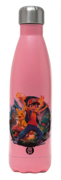 Ash Ketchum & Pikachu — Metal mug thermos Pink Mat (Stainless steel), double wall, 500ml