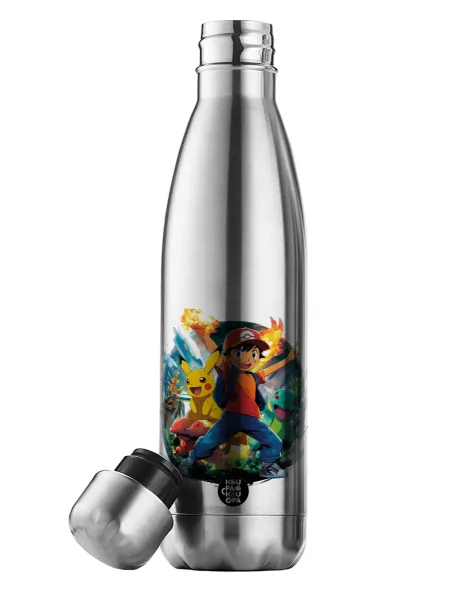 Ash Ketchum & Pikachu — Μεταλλικό παγούρι θερμός Inox (Stainless steel), διπλού τοιχώματος, 500ml