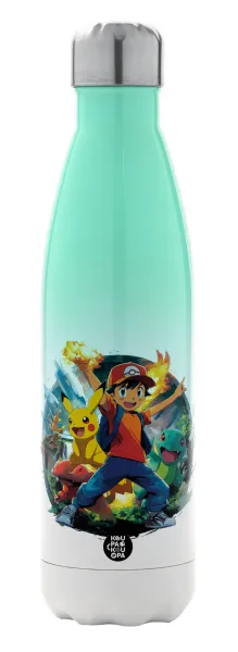 Ash Ketchum & Pikachu — Metal mug thermos Green/White (Stainless steel), double wall, 500ml