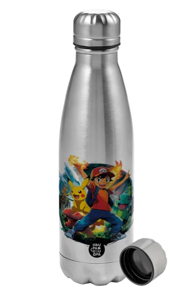 Ash Ketchum & Pikachu — Metallic water bottle, stainless steel, 750ml