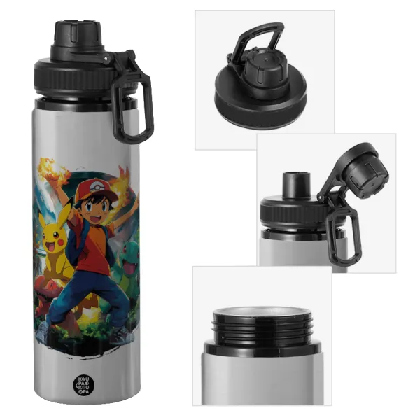 Ash Ketchum & Pikachu — Metallic water bottle with safety cap, 850ml aluminum