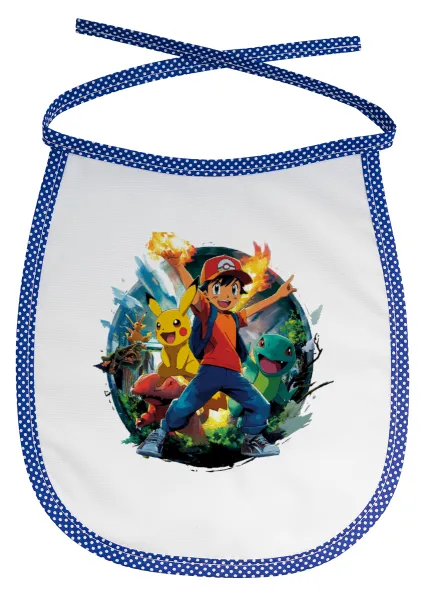 Ash Ketchum & Pikachu — Stain-resistant baby bib with tie, blue