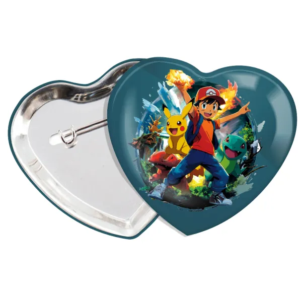 Ash Ketchum & Pikachu — Heart pin badge (57x52mm)