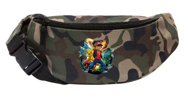 Ash Ketchum & Pikachu — Unisex waist bag (banana) in Jungle camouflage color with 2 pockets
