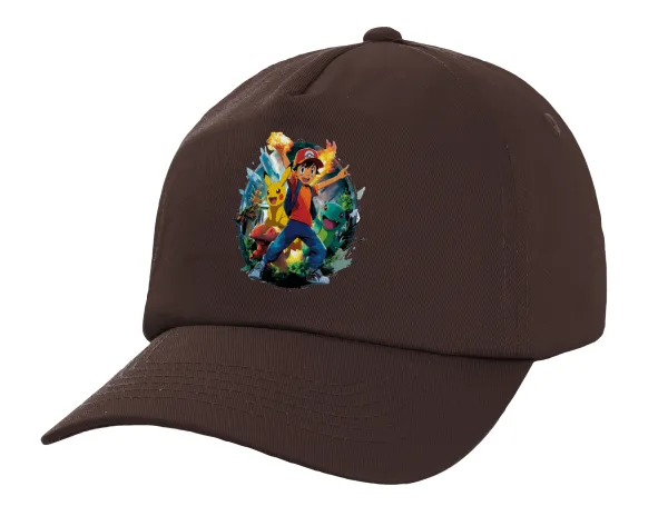 Ash Ketchum & Pikachu — Adult Baseball Cap, 100% Cotton, Chocolate (COTTON, ADULT, UNISEX, ONE SIZE)