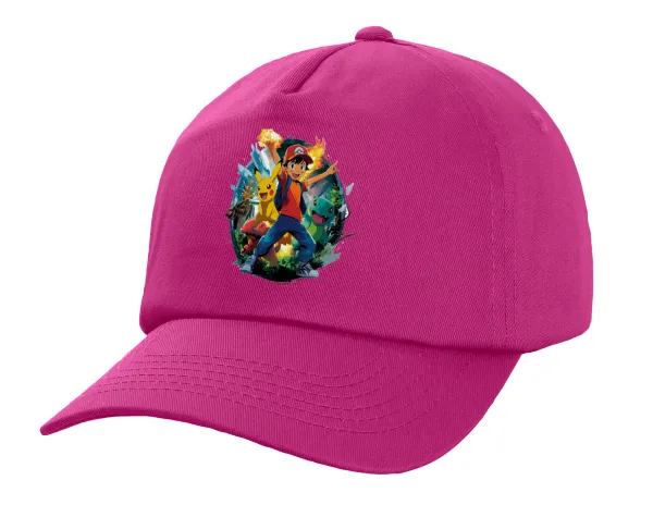 Ash Ketchum & Pikachu — Adult Baseball Cap, 100% Cotton, Purple (COTTON, ADULT, UNISEX, ONE SIZE)