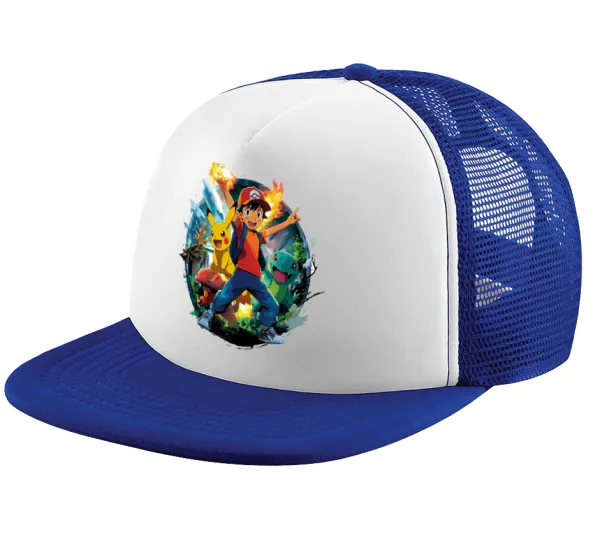 Ash Ketchum & Pikachu — Καπέλο παιδικό Soft Trucker με Δίχτυ ΜΠΛΕ/ΛΕΥΚΟ (POLYESTER, ΠΑΙΔΙΚΟ, ONE SIZE)