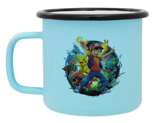 Ash Ketchum & Pikachu — Κούπα Μεταλλική εμαγιέ ΜΑΤ σιέλ 360ml