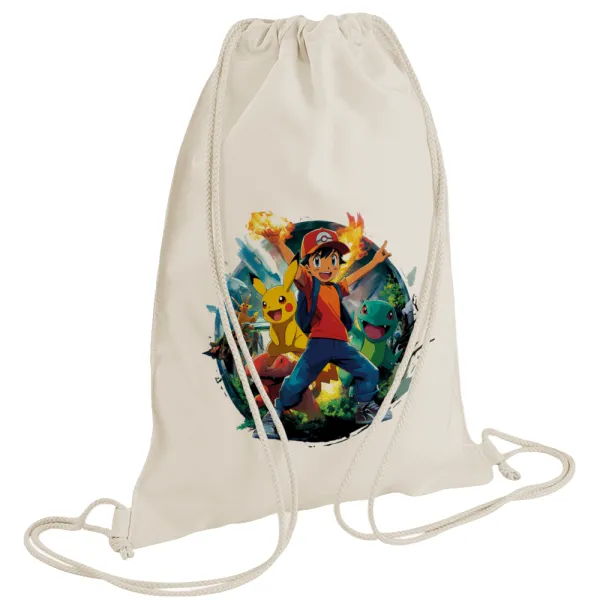 Ash Ketchum & Pikachu — Backpack bag GYMBAG natural (28x40cm)