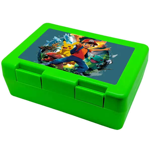 Ash Ketchum & Pikachu — Children's cookie container GREEN 185x128x65mm (BPA free plastic)