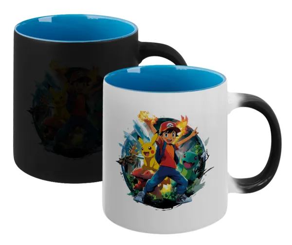 Ash Ketchum & Pikachu — Magic mug with blue interior, ceramic, 330ml, changes colour with hot drinks