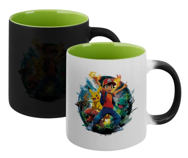 Ash Ketchum & Pikachu — Magic mug with green interior, ceramic, 330ml, changes colour with hot drinks