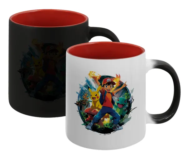 Ash Ketchum & Pikachu — Magic mug with red interior, ceramic, 330ml, changes colour with hot drinks