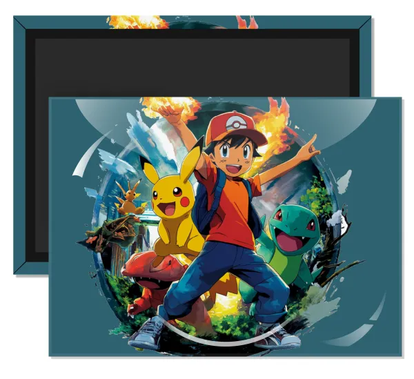 Ash Ketchum & Pikachu — Rectangular fridge magnet, 9x6cm