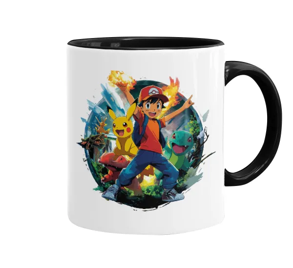 Ash Ketchum & Pikachu — Κούπα χρωματιστή μαύρη, κεραμική, 330ml