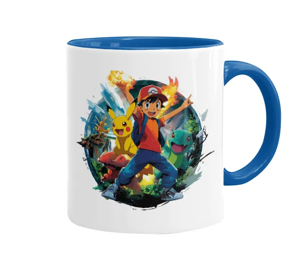 Ash Ketchum & Pikachu — Mug colored blue, ceramic, 330ml